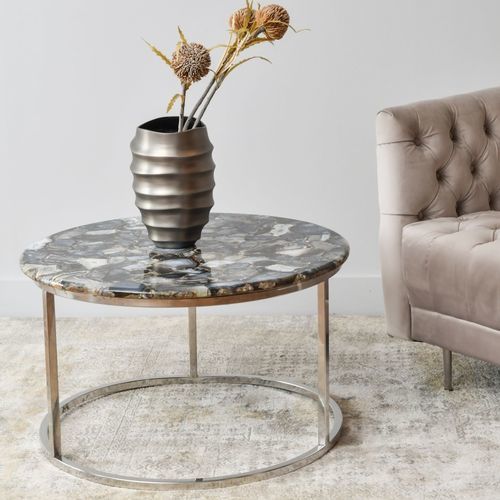 Tavolino basso contemporaneo - AGATE - Marston & Langinger - in acciaio inossidabile lucido / in marmo / con supporto in acciaio inossidabile lucido