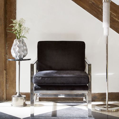 Poltrona contemporanea - CAVERLY - Marston & Langinger - in velluto / in cromo / nera