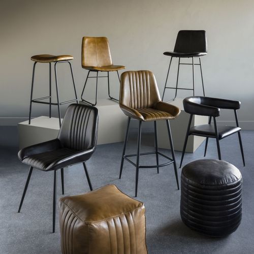 Sgabello da bar contemporaneo - 704911 - Marston & Langinger - in pelle / in metallo / con supporto in metallo