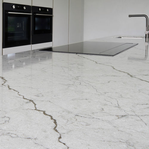 Piano di lavoro in composito - UNISTONE DIAMANTE - OCCITANIE PIERRES - bianco / levigato / con bordi quadrati