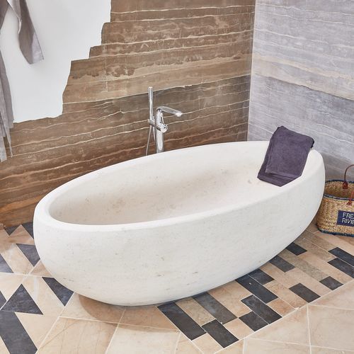 Vasca da bagno ovale - BORRÈZE - OCCITANIE PIERRES - da appoggio / per ambiente abitativo / in pietra