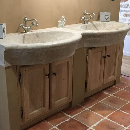 Lavabo sospeso - AUBEROCHE  - OCCITANIE PIERRES - in pietra / doppio / rotondo