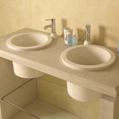 Lavabo da appoggio - BORRÈZE - OCCITANIE PIERRES - in pietra / con piano integrato / doppio