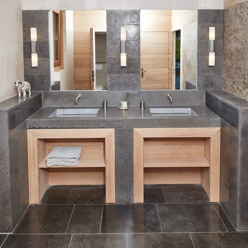 Lavabo sospeso - CÉNEVIÈRES  - OCCITANIE PIERRES - in pietra naturale / con piano integrato / doppio