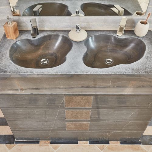 Lavabo sospeso - SEASHELL - OCCITANIE PIERRES - in pietra / con piano integrato / doppio