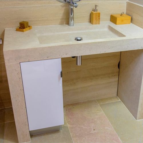 Lavabo integrato - AUBEROCHE - OCCITANIE PIERRES - in pietra naturale / rettangolare / 1 foro