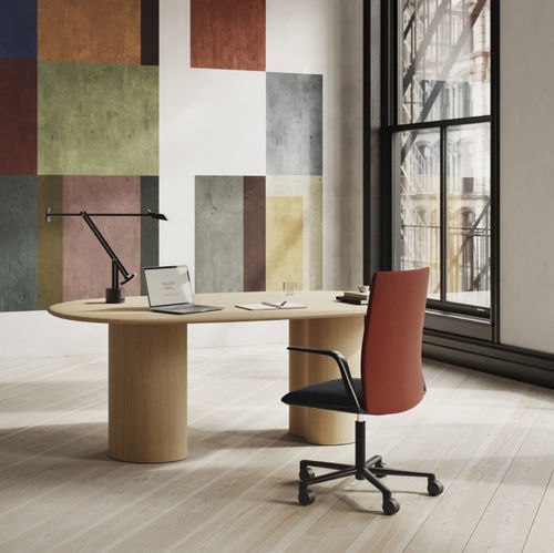 Tavolo contemporaneo - 7051 - Arper - in MDF / in rovere / con supporto in legno