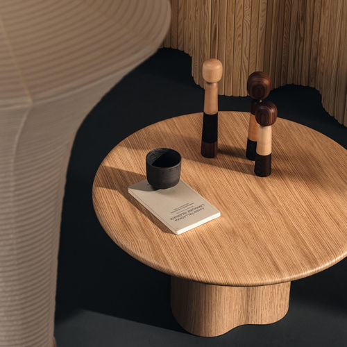 Tavolino basso contemporaneo - 7010 - Arper - in MDF / in rovere / con supporto in legno