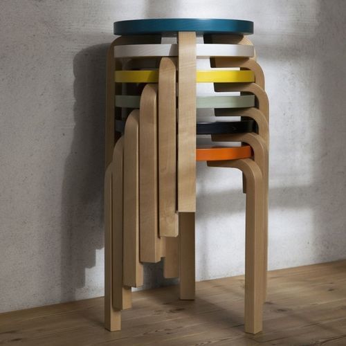Sgabello contemporaneo - 60 - Artek - in pelle / in tessuto / in legno compensato