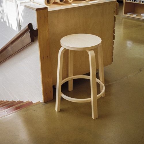 Sgabello da bar contemporaneo - 64 - Artek - in pelle / in tessuto / in legno compensato