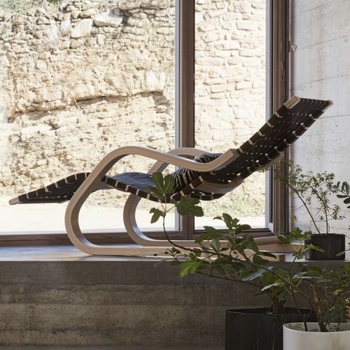Chaise longue contemporanea - 43 - Artek - in lino / in legno curvato / in betulla