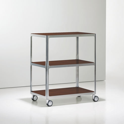 Carrello di servizio - ZERIN - BERNHARD design - in acciaio inossidabile lucido / in rovere / in noce