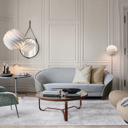 Tavolino basso Art Deco - ADNET - GUBI - in vetro / in pelle / con supporto in metallo