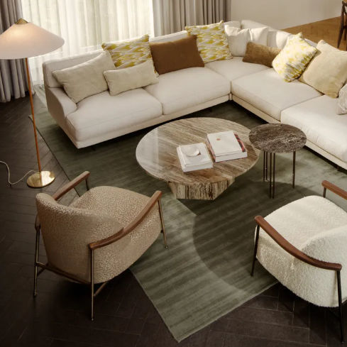 Tappeto contemporaneo - RUG - GUBI - a righe / in lana della Nuova Zelanda / in viscosa