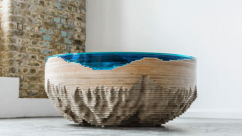 Tavolino basso contemporaneo - ABYSS HORIZON - Duffy London - in legno / in vetro / rotondo