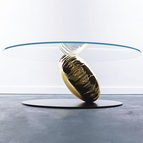 Tavolino basso contemporaneo - Balance - Duffy London - in vetro / con supporto in acciaio / con supporto in acciaio inossidabile