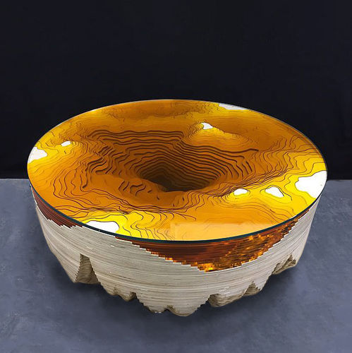 Tavolino basso contemporaneo - Abyss Horizon: Amber - Duffy London - in vetro / con supporto in legno / rotondo