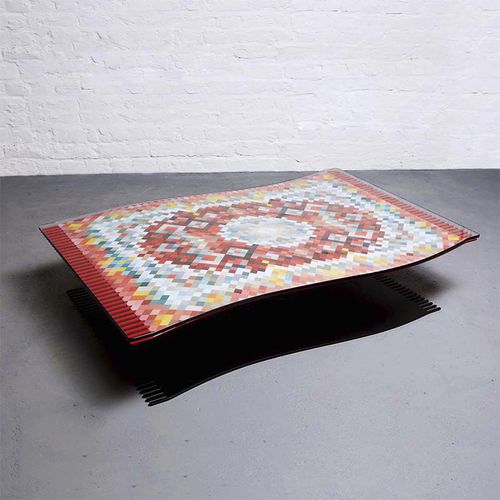 Tavolino basso design originale - FLYING CARPET - Duffy London - in vetro / in acciaio con rivestimento a polvere / rettangolare