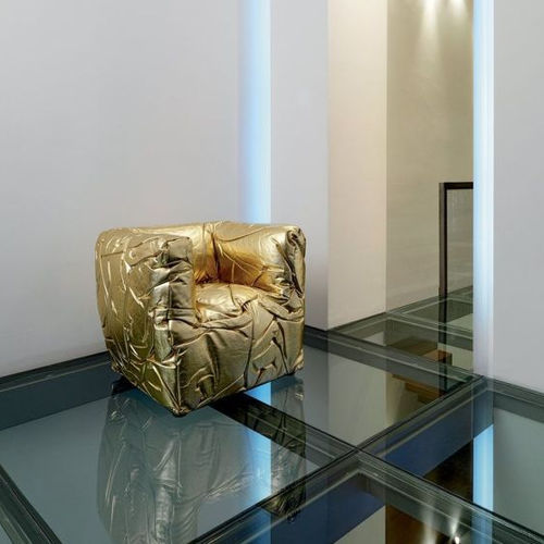 Poltrona design originale - SPONGE - edra - in pelle / in acciaio / dorata
