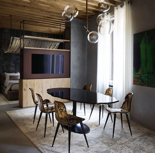 Tavolo da pranzo contemporaneo - EGEO - edra - in vetro / con supporto in metallo verniciato / rettangolare