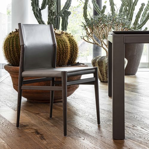 Sedia design scandinavo - LEDERMANN - ENRICO PELLIZZONI - da interno / in pelle / con supporto in legno