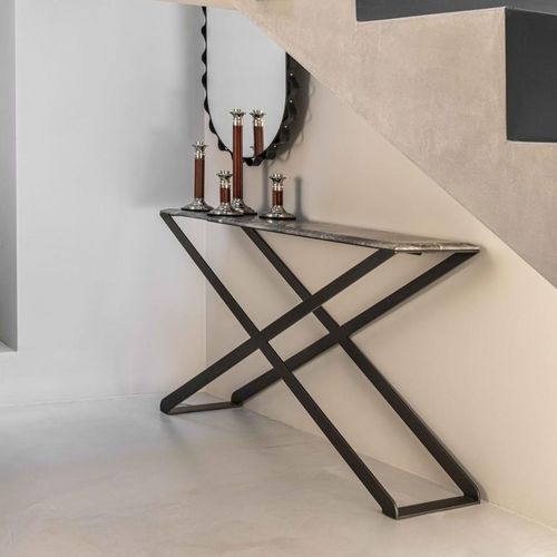 Consolle contemporanea - CROSSOVER - ENRICO PELLIZZONI - in marmo / con supporto in acciaio laccato / rettangolare