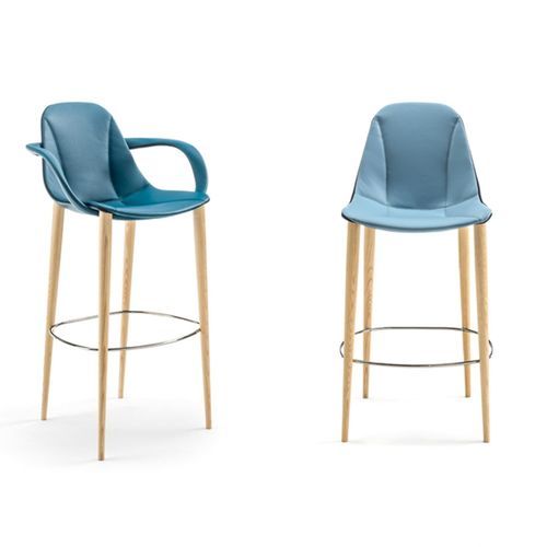 Sedia alta contemporanea - COUTURE - ENRICO PELLIZZONI - da interno / in pelle / con supporto in legno