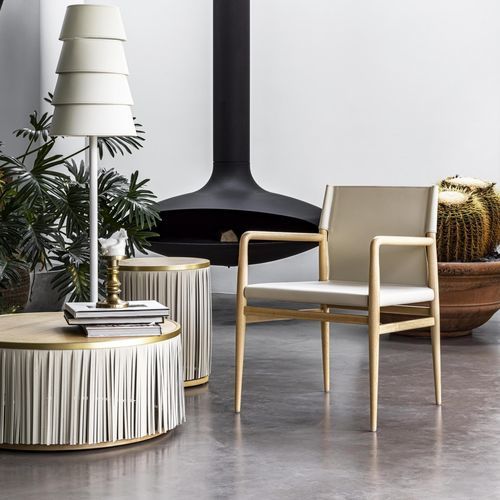 Poltrona contemporanea - LEDERMANN - ENRICO PELLIZZONI - in pelle / in legno / beige