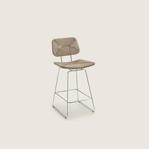 Sgabello da bar in stile rustico - ECHOES S.H. - FLEXFORM - in pelle di mucca / con supporto in metallo / a slitta