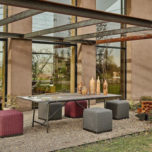 Tavolo da pranzo contemporaneo - ANY DAY OUTDOOR - FLEXFORM - in acciaio inossidabile / in iroko / in pietra naturale