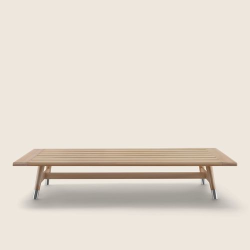 Tavolino basso contemporaneo - DESCO - FLEXFORM - in iroko / in pietra / con supporto in legno massiccio