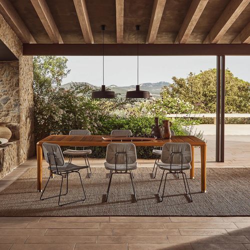 Tavolo da pranzo contemporaneo - KOBO - FLEXFORM - in legno massiccio / in iroko / con supporto in iroko