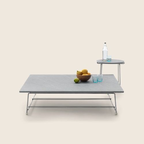 Tavolino basso design minimalista - ANY DAY OUTDOOR - FLEXFORM - in acciaio inossidabile / in iroko / in pietra