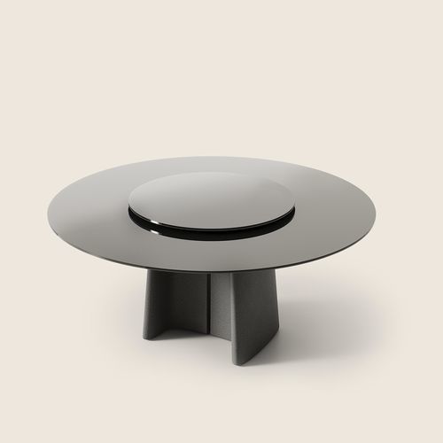 Tavolino basso moderno - TARA - FLEXFORM - impiallacciato in legno / con base in calcestruzzo fibrorinforzato / rotondo