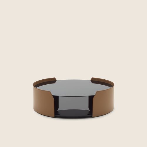 Tavolo d'appoggio moderno - LOUISE - FLEXFORM - in pelle di mucca / con supporto in metallo / circolare