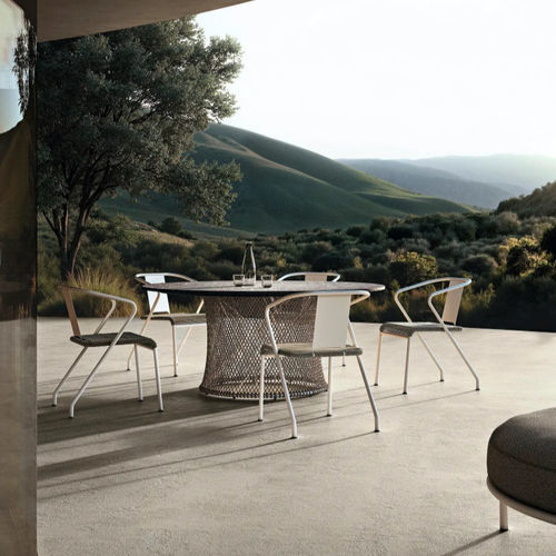 Tavolo da pranzo contemporaneo - OASIS - FLEXFORM - in vetro / con supporto in metallo / con supporto in acciaio inossidabile