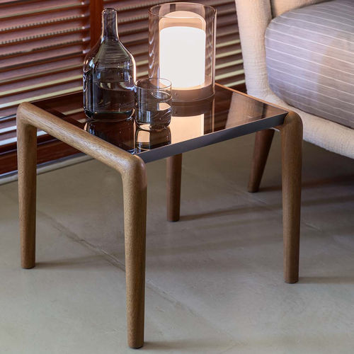 Comodino contemporaneo - GAUDÍ - Flou - in vetro / con supporto in legno massiccio / quadrato