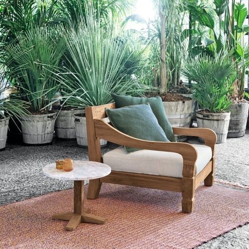 Tavolo d'appoggio contemporaneo - JEKO - GERVASONI - in teak / in marmo / con supporto in teak