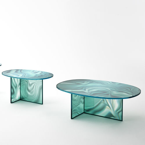 Tavolino basso contemporaneo - LIQUEFY  - GLAS ITALIA - in cristallo / rettangolare / rotondo