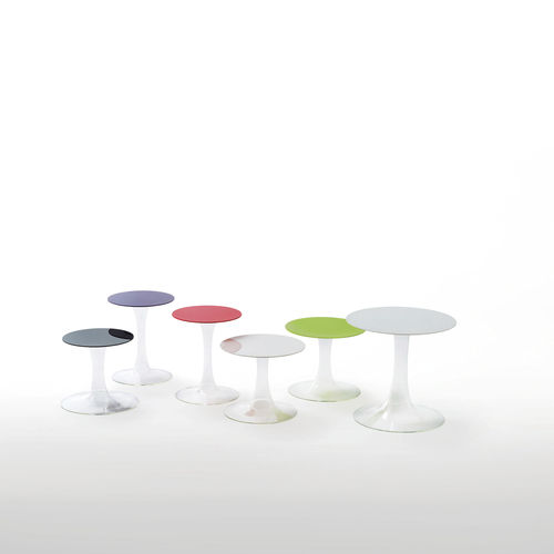 Tavolo d'appoggio contemporaneo - FUNGHETTI  - GLAS ITALIA - in vetro laccato / rotondo / professionale