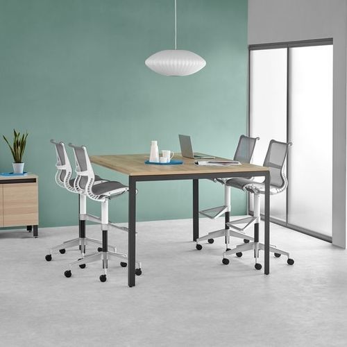 Sgabello contemporaneo - SETU - Herman Miller - in pelle / in tessuto / con supporto in metallo