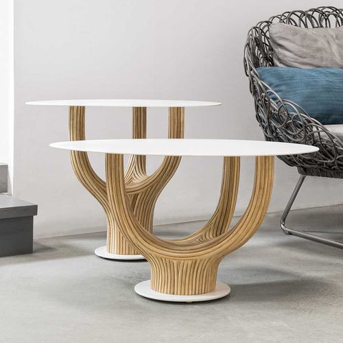 Tavolino basso contemporaneo - ACACIA - Kenneth Cobonpue - in rattan / in acciaio / ovale