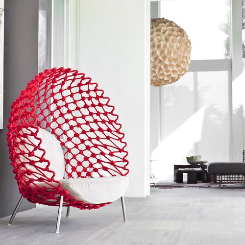 Poltrona design originale - DRAGNET - Kenneth Cobonpue - in tessuto / in acciaio / in acciaio inossidabile