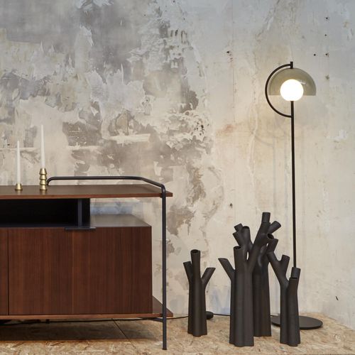 Lampada da terra - HOOD - Ligne Roset - in acciaio / in vetro fumè / design