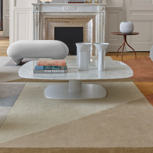 Tavolino basso design originale - ALSTER - Ligne Roset - in noce / in marmo / con supporto in acciaio laccato