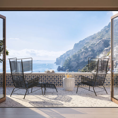 Poltrona contemporanea - FIFTY. - Ligne Roset - in corda / in acciaio laccato / a schienale alto