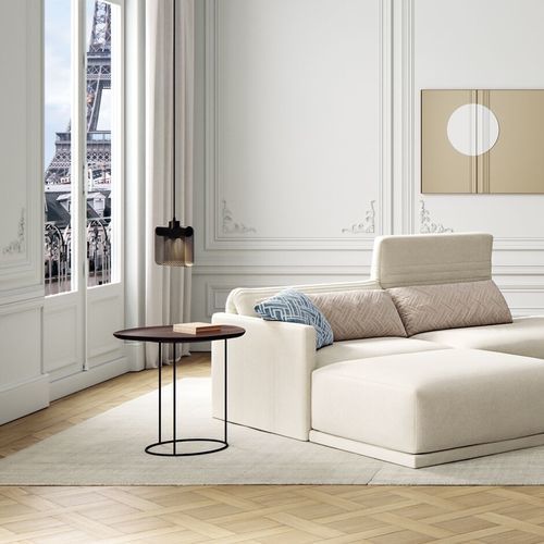 Tavolo d'appoggio contemporaneo - PEBBLE - Ligne Roset - in noce americano / con supporto in acciaio laccato / con base centrale