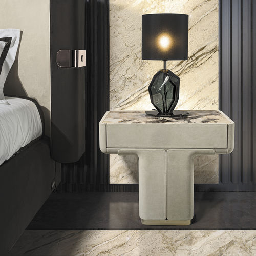 Comodino contemporaneo - DO  - LONGHI S.p.a. - in MDF / in pelle / in marmo