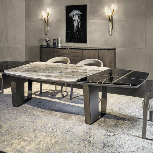 Tavolo contemporaneo - KEOPE  - LONGHI S.p.a. - in pelle / con supporto in metallo / con supporto in noce