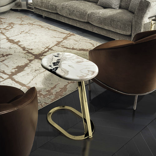 Tavolo d'appoggio contemporaneo - KOBE  - LONGHI S.p.a. - in noce / in marmo / con supporto in metallo